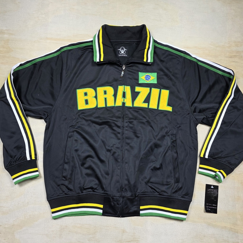 Ghast Brazil Track Jacket Men's XL Black Long Sleeve Full Zip Gold Trim Flag